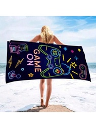 1入組遊戲機超細纖維沙灘毛巾-柔軟，吸水，快速乾燥-非常適合游泳，露營和洗澡