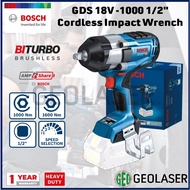 Bosch GDS 18V-1000 Professional BITURBO Brushless Cordless Impact Wrench (1000 / 1600Nm) - SOLO UNIT