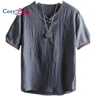 Cozy Up Vintage Linen V-Neck T-Shirt Cotton Linen Men