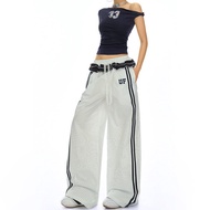 tracksuit woman seluar tracksuit perempuan Retro Stripe Casual Pants - Wide Leg With Side Ties