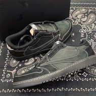 ALL BLACK Travis Scott AJ1 Low Hook TS Co Branded Triple Black Board Shoe