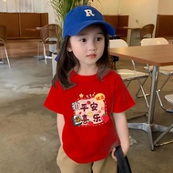 Hot-selling Girls Peace Joy T-Shirt Short-Sleeved 2024 New Style Clothes Clothes Girls Children Tops