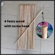 4ft Wooden Broom Stick With Screw Head/4 Kaki Batang Kayu Penyapu Mop Berkepala Screw