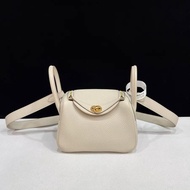 HERMES愛馬仕mini lindy一代 冰川白 金扣 U刻 帶票