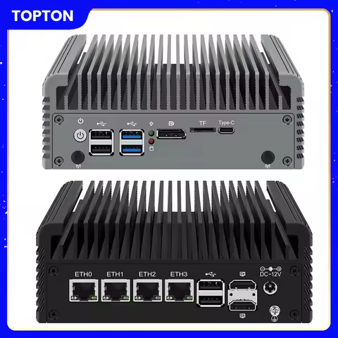 Topton Metal Firewall Router Intel Core 3 N355 N305 N150 N100 4x2.5G LAN Type-C 6*USB 2*NVMe 2*SATA 