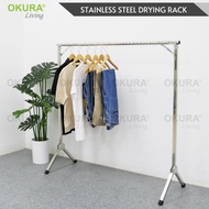 OKURA Extendable Single Pole Stainless Steel Clothes Hanger Folding Drying Rack Ampaian Baju Rak Bes
