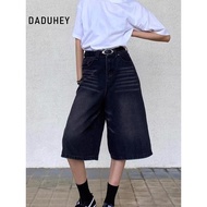 DaDuHey High Waist Wide Leg Cropped Denim Shorts Women's Loose Leisure Slimming Straight-Leg Pants F