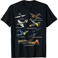 Men's cotton T-shirt WW2 Planes Warbirds P51 Mustang Spitfire Messerschmitt T-Shirt High quality cot