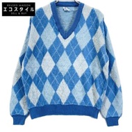 復古 [BERWICK] 60 年代淺藍色菱形花紋馬海毛針織套頭衫（無標籤）