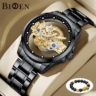 BIDEN Jam Tangan Pria Hollow Dial Gaya Baru Kasual Anti Air Tali Stainless Steel Jam Tangan Cowok