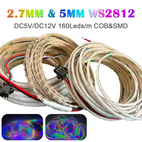 2.7mm 5mm Ultra Narrow WS2812B LED Strip WS2812 Individually Addressable RGBIC Samrt Light Tape 2020