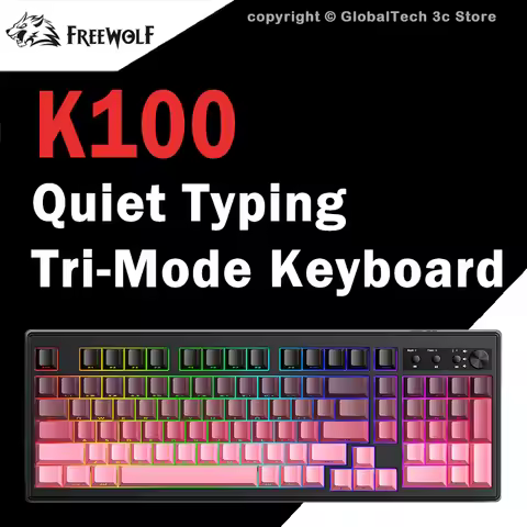FREEWOLF K100 99 Keys Tri-Mode Wireless Keyboard RGB Quiet PBT Keycaps 4000mAh Large Battery Battery