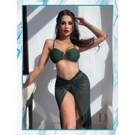 HIJAU Bikini Beachwear Swimsuit Three Piece Swimsuit 3pcs Green Long Skirt Model Transparent Outer F