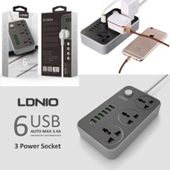 LDNIO SC3604 UK MALAYSIA PLUG EXTENSION SOCKET, 3 UNIVERSAL PORT (3.4A, USB X6)