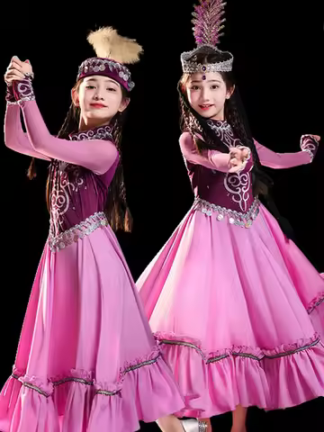 the Uygurs Sinkiang Dance Costume For Girls Minority National Clothing Kazakh Dress School Performan
