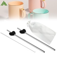 2Pcs No Wrinkle Straw Stainless Steel Straw Reusable Straws 11.5 Inch Long Metal Straw with Cleaning Brush and Cloth Bag SHOPSBC0778