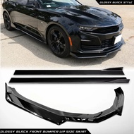 For 2016-2024 Chevy Camaro 1LE Style Glossy Black Front Bumper Lip Side Skirt