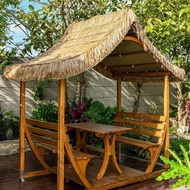 Gazebo luar untuk bersantai, pondok jerami gaya desa, vila taman halaman kayu padu, homestay, pavili