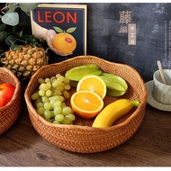 Natural Rattan 3-Piece Storage Set | Handwoven Fruit Basket & Snack Tray | Multi-Use Boho Kitchen Or