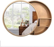 Medicine Cabinet with Mirror and Lights Mirror Cabinets Round Mirror Bathroom Sliding Storage Cabinet with Light Solid Wood Wall Mirror (Brass Gold 50cm)