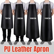 PU Soft Leather Apron Waterproof Oil Proof Chef Butcher Work Apron Reusable Lengthened Apron