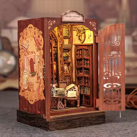 CUTEBEE DIY Book Nook Kit Miniature Wooden Dollhouse with Light Bookshelf Insert Decoration Model fo