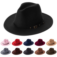 ZHONGCUI วินเทจ ปีกกว้าง ฤดูใบไม้ร่วงฤดูหนาว ผู้ชายผู้หญิง หมวกแจ๊สปานามา หมวกคาวบอย Outback Hat หมวก Fedora สักหลาด