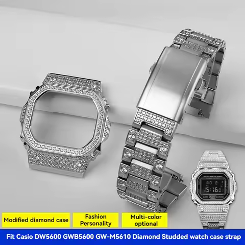 For Casio Watch Modification Diamond Studded Case and Strap DW5600 GW-B5600 DW5610 GW-M5610 Steel Me