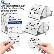 Rhebar Thermal Decal 2 Shapes Round/Square Printer B21 110 Sheets Moisture-Proof, Transparent