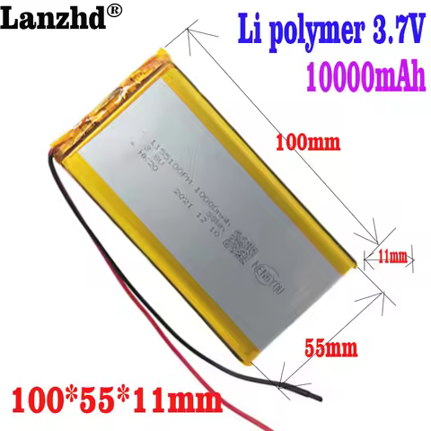 1-10PCS Batteries 3.7V Li-Polymer 10Ah 11*55*100mm Li battery For Tablet Power Bank Bluetooth Speake