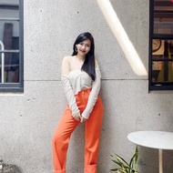 BIG JOHN 青春高飽和亮色橙橘 古著高腰丹寧牛仔長褲 vintage