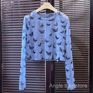 Polo Elegant Butterfly Printed Mesh Bottoming Shirt Retro Underwear Long SleeveTWomen's Slim Fit T-s