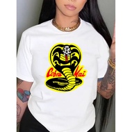 Women's Stylish Cobra Snake Graphic Tee - White Casual Sporty T-Shirt with "Cobra Kai" Print, Comfor