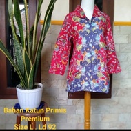 blouse batik primis merah lengan panjang