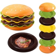 7-Piece Stackable Burger Plate Set - Fun Home Cooking Game, Family Game Kitchen Sets, Mini Bone Spit