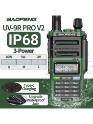 1個Baofeng UV-9R Pro V2對講機防水IP68雙頻Type-C充電器，便攜式UHF VHF長距離UV-5R升級雙向無線電