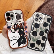 Casing Samsung Galaxy J4 Plus J6 Plus 2018 J2 Pro J7 Prime J7 Pro J7 2017 ON7 2016 Christmas Cute Cartoon Cat Phone Case Cover Wave Edge Black Tulips Green Leaves Soft Case