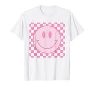 Retro Happy Face Shirt Checkered Pattern Smile Face Trendy T-Shirt