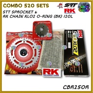 520 KLO ORING RK CBR250R CBR250 SPROCKET SET WITH RK ORING GOLD JAPAN 520 KLO