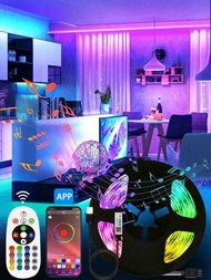 1入組LED燈帶RGB裝飾燈5M/150LED創意電視背光彩色LED燈帶智能遙控臥室裝飾燈酒吧房間走廊過道裝飾照明