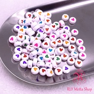 10 gram 60 pcs - 7 mm Mote Manik Hati Love Bulat Flat Putih Doff Heart Tengah Datar Kecil Bulet Lov 