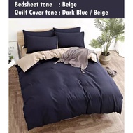 [ SG Local Seller ] Luxury Reversible 2 Colours Tone Design Fitted Bedsheet With Quilt Cover Set T18