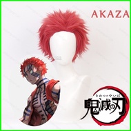 YB1 Demon Slayer - Akaza Wigs Cosplay Prop Red Short Hair Anime Komaji Costume Hairpiece Fluffy Wig 