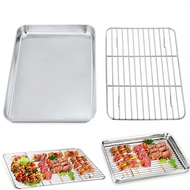 Stainless Steel Oven Baking Tray Removable Cooling Rack Set Plate BBQ Tray Pan Dish Grill Mesh Kitchen Tool