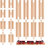 Liliful 16 Pcs Straight Wooden Tracks Expansion Male Male Female Female Train Track Adapters Railway