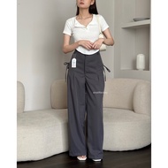 7j SIVALI Luca Pants - Hhwaist Loose Pants Ribbon - Women's Long Pants - Baggy Pants