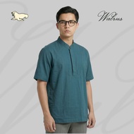 WALRUS Fathan Raya Series Baju Koko Pria Lengan Pendek Kemeja Muslim Mandarin Collar Deep Teal XA222