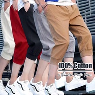 Cotton 3 Quarter Pants Men M-4XL Plus Size Seluar Pendek Lelaki 3 Suku Plain Summer Sport 3/4 Pant T