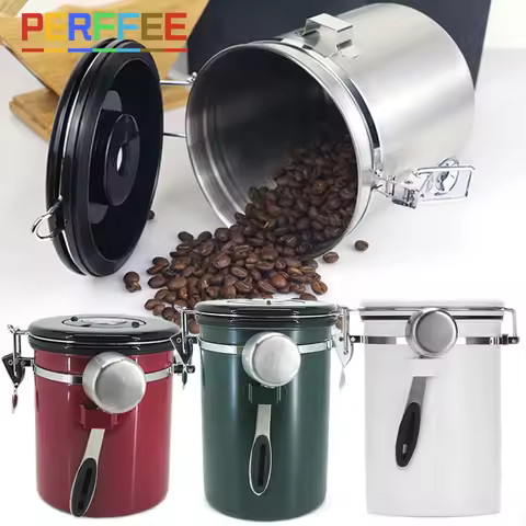 1.5/1.8L Coffee Canister Airtight Coffee Bean Canister Stainless Steel Coffee Jar Storage For Coffee