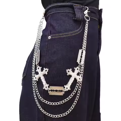 Personalized hollow cross pendant imitation blade accessory pants chain hip-hop jeans chain waist ch